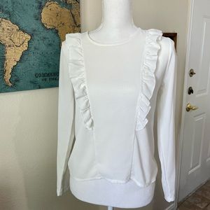 Sense • White Ruffle Trim Shirt